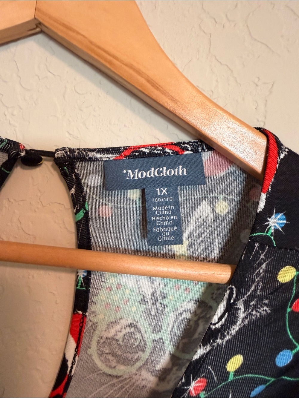 ModCloth Black Red Green Christmas Cat Dress Holiday 1X XL - Picture 4 of 5